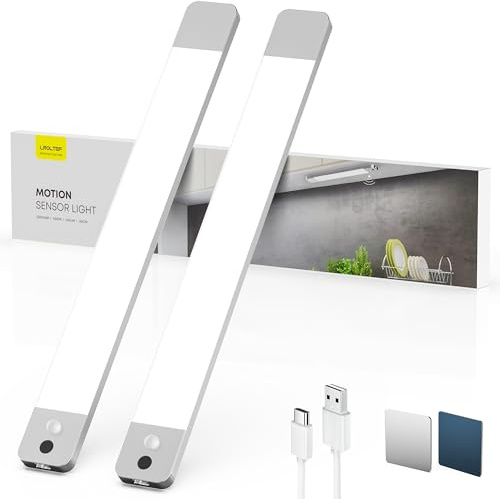 LROLTEF Schrankbeleuchtung Led Lampe mit Handwelle & Bewegungsmelder - 40cm 2200mAh Schranklicht Unterbauleuchte Küche Licht Dimmbar - Rahmenlos Magnetische Vitrinenbeleuchtung Leiste | 2 Stück