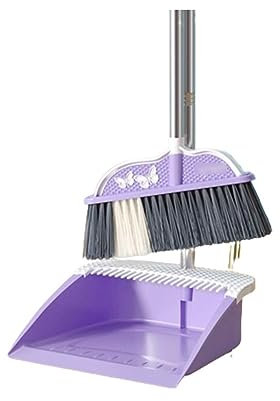 QXSJEDYCH Large Broom and Dustpan Set Stainless Steel Long Handle Standing Cleaning Brush with Dustpan Dustpan