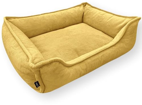 4L Textil IRIS Premium-LINE ortopedisk hundbädd Mysig hundbädd med överdrag av memory foam(Gul, 100x80 cm