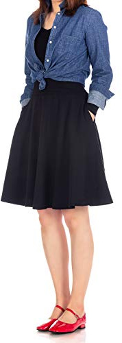 Dani's Choice High-Waisted Cotton Blend Skirt with Pockets - Knee Length A-line Flare for Business and Casual Wear Black XXL