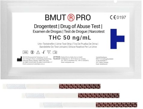 10 strisce reattive THC, test antidroga da 50 ng/mL, marijuana, hashish, test delle urine THC, alta sensibilità, test rapido della droga (qualità farmacia)