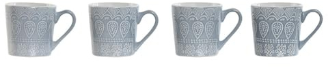 Home ESPRIT Lot de 4 tasses Mug Bleu Gres 340 ml 13 x 9,5 x 9,2 cm Mandala - Marque EAN : 8424002151942
