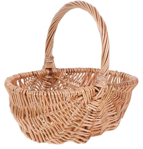 CAXUSD Handgewebter Ovaler Korb Natürlich Gewebter Osterkorb Mit Brotaufbewahrung Rattan-obstkorb Für Die Küche Handgewebter Korb Mini-picknickkorb 27 cm
