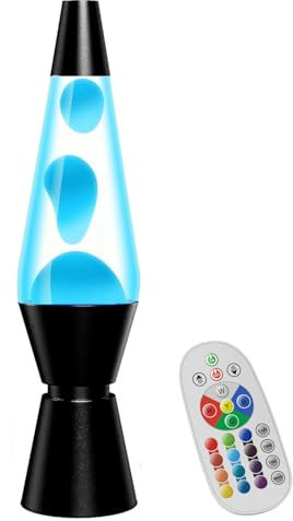 AONESY Lampe à Lave avec changement de couleur Lampe à Lave Led avec télécommande, Lampes à Lave Eau Blanche Cire Blanche Lampes à Lav Veilleuse Cadeau pour Noël Anniversaire- 37cm Bouteille Noire