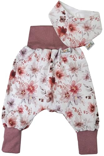 Fuchs & Kiwi Pumphosen Set mit Halstuch - Baby Kleidung für Jungen & Mädchen - Handmade: Mode für Baby in Berlin, Öko-Tex, Hautfreundlich - Kinder Jogginghose & Babylätzchen (Blumenmeer, 50-62)