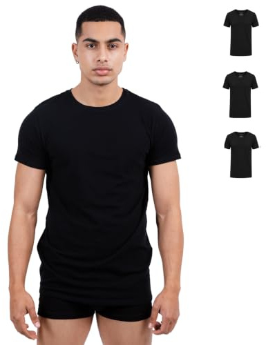 SKIPPER Lot de 3 Stretch T Shirt Homme Col Rond I Maillot de Corps Noir I Tricot de Corps 95% Coton 5% Élasthanne I sous Chemise Manches Courtes I Label Oeko-TEX® S