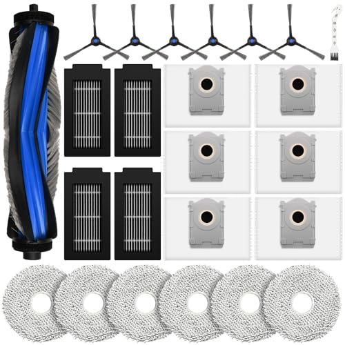 24 Accessoires pour Aspirateur Robot Ecovacs Deebot T50 PRO Omni Gen2 / T50 | avec 1 Brosse Principale, 6 Lingettes, 6 Sacs à Poussière, 4 Filtres, 6 Brosses Latérales, 1 Brosse de Nettoyage, 1 Tournevis
