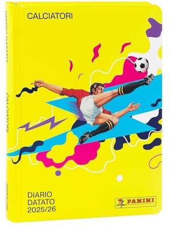 CALCIATORI PANINI - Diario Scuola 2025-2026, Agenda Scolastica Giornaliera per Bambini e Ragazzi, con Copertina Rigida e 352 Pagine Colorate con Storie di Calcio e Figurine, 13 x 17.8 cm, Giallo