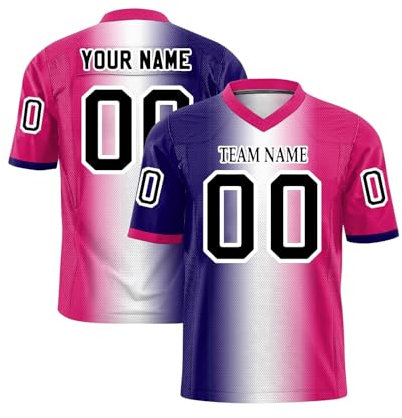 Personnalisé Sport Maillots de Football Américain pour Hommes Femmes Jeunes Préscolaires Manches Courtes à Séchage Rapide T-Shirts avec Logo Nom et Numéro de l'équipe Rose Vif