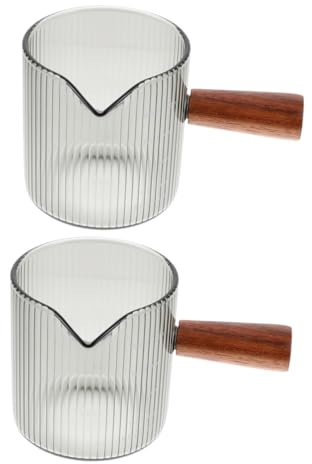 LABRIMP 2piezas Mini Jarra De Leche Transparente Mango De Madera Taza Medidora Hogar Para Preparar Café Espresso o Calentar Leche El Microondas