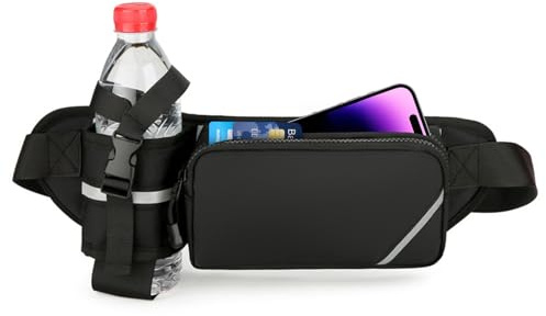 Esoes Gürteltasche Gürtel mit Flaschenhalter Sport Hüfttasche Damen Herren | Modern Umhängetaschen Brusttasche Wasserabweisende Hüfttasche für Reise Sport und Alle Outdoor Aktivitäten (Schwarz)