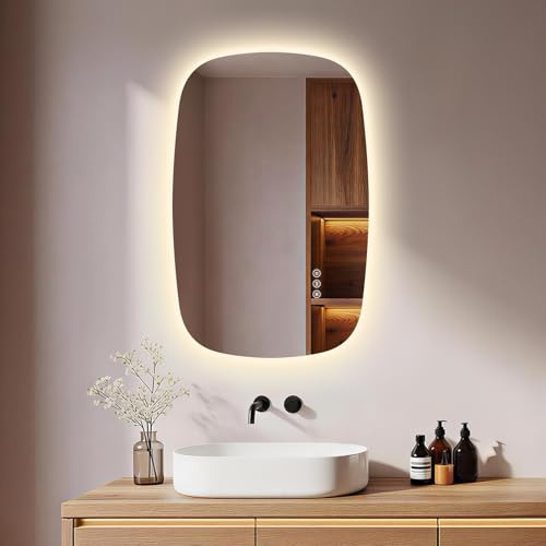 S'AFIELINA Oval LED Bathroom Mirror 70×45cm, Bathroom Mirror with LED Lights, 3 Color, Dimmable, Anti-Fog, Memory Function, Backlit Illuminated Wall Mounted Vanity Mirror