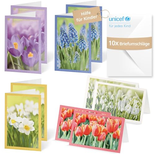 Unicef Grußkarten Frühblüher | 10 Klappkarten mit Umschlägen | Helfen Sie Kindern in Not: FSC-Papier, 10 Karten mit Umschlägen (17,5 x 11,7 cm) – frühlingshafte Blumenkarte