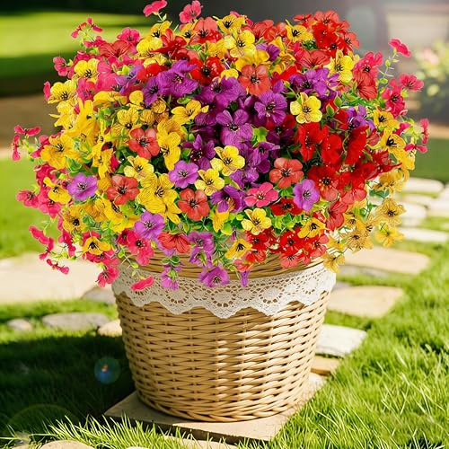 DBFAIRY Artificial Flowers Outdoor Mixed 4 Colors Fake Flowers | UV Resistant Faux Silk Flowers No Fade Artificial Phalaenopsis Orchid for Indoor Outside Porch Garden Patio Yard Home Decor