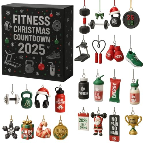 Calendario de Adviento de Gimnasio, Calendario de Cuenta Regresiva de Navidad de 24 Días para Fitness y Entrenamiento, Decoración colgante de Acrílico para Atletas y Amantes del Gimnasio