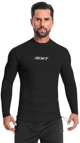 KMT Men Wetsuit Top, Long Sleeve Wet Suit 2mm Neoprene Shirt Keep Warm in Cold Water Swimming Scuba Surfing Diving Shirts Zipperless Black XS