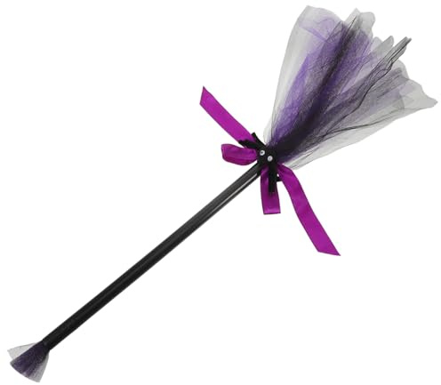 LRXIYODE Escoba de Bruja para Diseño de Gasa Púrpura Ligera y Duradera para Disfraces y Decoración Exterior de Halloween