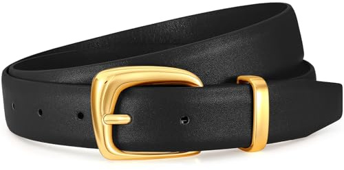 VONMELLI Womens Leather Belt for Jeans Dresses Waist Belt for Women Fashion Retro Gold Buckle Ladies Belts, Black S