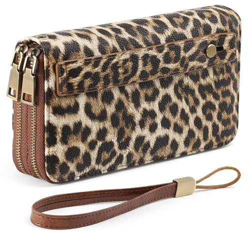 GAEKEAO Geldbörse Damen Gross, Portemonnaie Damen Veganes Leder Doppel Reißverschluss Kreditkartenetui, RFID Schutz Clutch Geldbeutel Groß, mit Viel Kartenfächer Wallet, Portmonee für Frauen