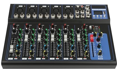 MIIWWOWO DJ Mixer 7 Channel Mixer 48V Professional Audio Mixing Console with Interface, USB, Bluetooth Connection, Sound Board Console for Music Stage (7 Channel Mixer, 33 x 23 x 3.7 cm)