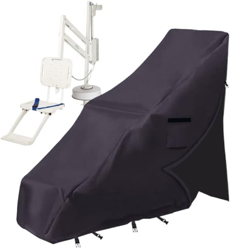 Cubierta Elevador Piscina - 124.4x50.8x91.4cm Protectora Silla Estanque | Refugio Robusto Impermeable con Diseño Ajustado Cortavientos | Capa Grúa para Césped Playa Invierno Porche