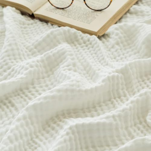 LLELEMAMO 2026 Musselin Decke - Sommer Musselindecke 150 x 200, 100% Natürliche Baumwolle Musselindecke Leichte Sanfte, Musselin-Decke für Erwachsene, Kinder, Perfekt für Bett, Sofa (Weiß,150 * 200)