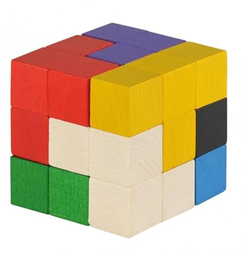Wiemann Lehrmittel Großer Soma-Würfel, buntes 3D-Würfel-Puzzle aus Holz, 9 x 9 x 9 cm Knobelspiel