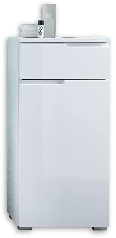 Stella Trading SPICE Badezimmer Kommode mit Schublade in Weiß Hochglanz - Badezimmerschank Bad Schrank mit viel Stauraum - 40 x 85 x 32 cm (B/H/T)