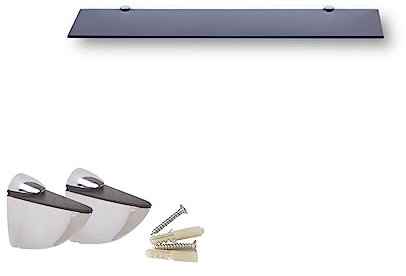 Euro Tische Glas Wandregal 50x17.8cm Badregal, Glas Regal für Badezimmer, Duschregal mit 6mm ESG Sicherheitsglas and Metallhaltern Montiert, Verschiedene Größen (Schwarz