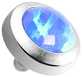 Piercingfaktor Dermal Anchor Piercing Skin Diver Anker Aufsatz Kugel Aufsatzkugel Ball Flach Stecker mit Opal Stein Kristall Perle Silber Blau 5mm