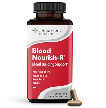 LifeSeasons Blood Nourish-R - Iron Deficiency Supplement - Supports Anemia, Fatigue & Dizziness - No Constipation - Blood Building - Iron, Beet Root, Alfalfa, Raspberry & Vitamin B-12-60 Capsules
