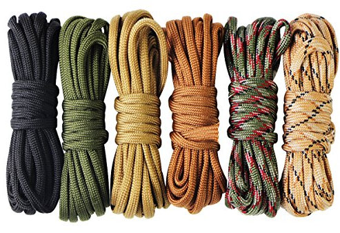 6er Paracord Set Seil Schnüre 4mm Farbe Nylonseil für DIY Handgemachte Webart Survival Nylon Seil Armband Schlüsselanhänger Zeltseil Outdoor Camping Aktivitäten Seil Anhänger Cord Dekorativer Anhänger