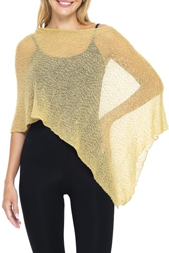 SHU-SHI Dam Sheer Stickad Poncho Shrug Lätt täcka upp en storlek passar de flesta, Sand, one size