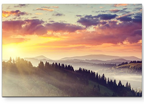 Paul Sinus Art Leinwandbilder | Bilder Leinwand 120x80cm wunderschöner Sonnenuntergang in den Bergen