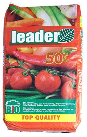 LEADER, Terriccio Bio Hortus, Per Piante da Orto, Frutto e Aromatiche, Favorisce Crescita Rigogliosa, Migliora Qualità del Suolo e l'Aerazione delle Radici, Previene Ristagni d'Acqua, Sacchetto da 50L