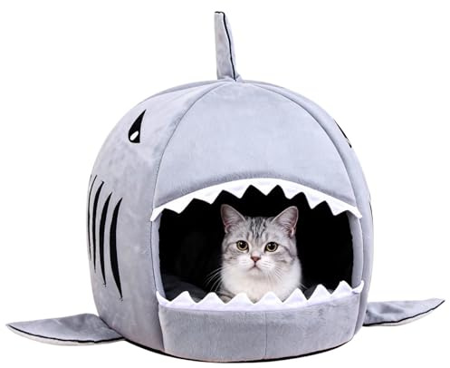 Indoor Pet House Bed for Small Dog and Cat Portable Foldable Shark 2 in 1 Nest Sofa Warm Plush Dog Puppy Cat Igloo Bed Warmer Cozy Bed Hut Washing Pet Sleeping Room Bed with Detachable Cushion