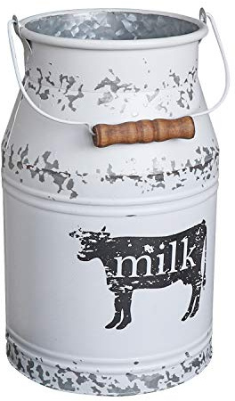 MISIXILE 11 Metal Cow Farm Milk Can Vintage Rustic Galvanized Large White Jug Vase Planters for Kitchen Bathroom Decoration