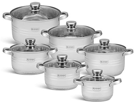 EDENBERG Topfset 12-teiliges Induktions Töpfe Set, Edelstahl Kochtöpfe Set mit Deckel, für Gas, Elektro, Halogen, Keramik und Induktionsherde