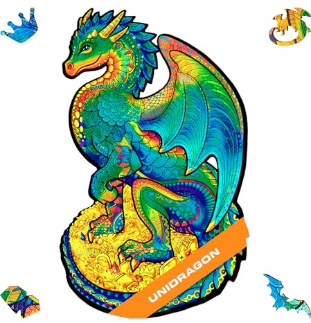 UNIDRAGON Original Holzpuzzle — Bewachender Drache, 330 Teile, King Größe 10.6 х 17.3 Zoll (27 х 44 cm) Schöne Geschenkverpackung, Einzigartige Form Erwachsene und