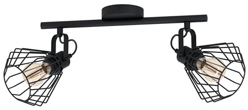 EGLO Deckenlampe Tabillano, 2 flammige Deckenleuchte Vintage, Industrial, | Deckenstrahler aus Stahl, Wohnzimmerlampe in Schwarz, Küchenlampe, Spots mit E27 Fassung