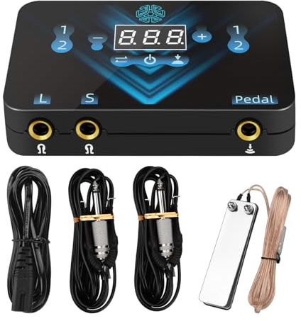 Kit alimentatore per tatuaggio ATOMUS Forniture LED digitali per liner e shader Alimentatore per macchinetta per tatuaggio a doppia funzione con cavo 2 pezzi Pedale con cavo a clip