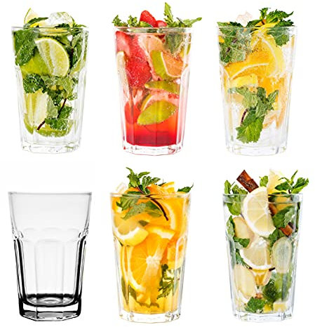 Topkapi 250.996 Longdrink - 6 bicchieri multiuso Miami Vice Bianco/Trasparente Set di bicchieri XL (36 cl) per cocktail, long drink, mojito, succo di frutta, acqua, altezza ~ 12 cm