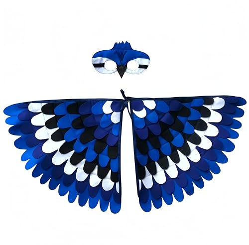 Proumhang 2 piezas de disfraz de alas de pájaro para niños de 3 a 8 años,disfraz de búho de pájaro y pavo real,máscara de ojo de fieltro para niños y niñas y conjunto de alas,Halloween