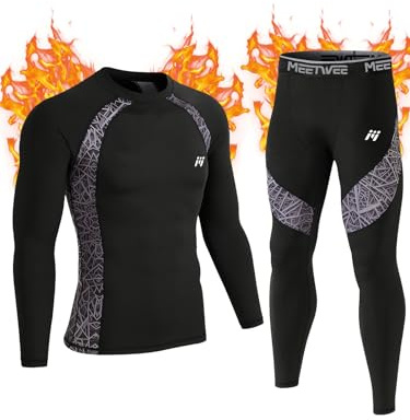 MeetHoo Thermounterwäsche Herren, Funktionsunterwäsche Atmungsaktiv Thermo Unterwäsche Set Lang Thermohemd & Thermohose für Männer Skifahren Laufen Sport