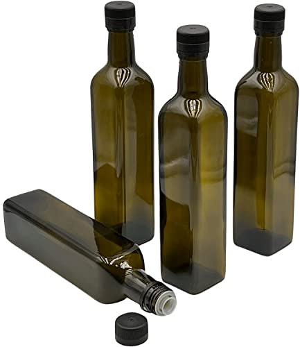 Devitre 4x Ölflasche 500 ml braune Glasflasche mit Aussgießer und Etiketten