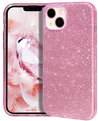 MATEPROX Custodia Glitter per iPhone 14 Cover Sparkle Lucida Cristallo Bling Carino Sottile Custodia Protettiva Cover per iPhone 14 6,1'' 2022-Rosa