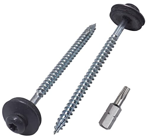 SKIR'CO (70 st) Målade 5,0 x 80 mm träskruvar med EPDM-brickor, takskruvar (grafitgrå RAL 7024)