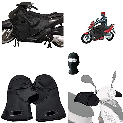 Compatible con KYMCO Agility 125 R16 Funda Cubierta PIERNAS Impermeable Manta TÉRMICA+CUBREMANOS PERILLAS DE Neopreno Universal para Scooter Lluvia Y FRÍO