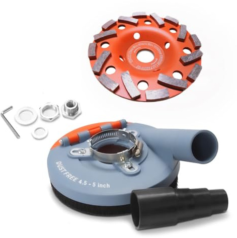 Wohenhao Dust Shroud for Angle Grinder 4.5-5 inch + Diamond Grinding Cup Wheel 5 inch, Universal Surface Grinding Shroud with Grinding Wheel for Concrete Surface, Cement, Marble, Rock, Granite
