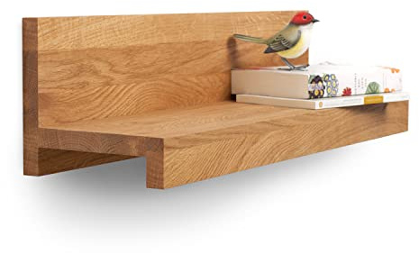 Rikmani Wandregal Holz Eiche massiv Schweberegal Handgefertigtes Regal Bücherregal Holzregal Wandboard Emma 80 cm hell
